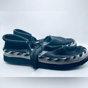 Handmade Black Suede Moccasin Slippers with Contrast Stitching